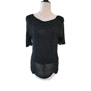 Vintage Sophie Chang Studio Black Iridescent Beaded Crochet Top Women's L